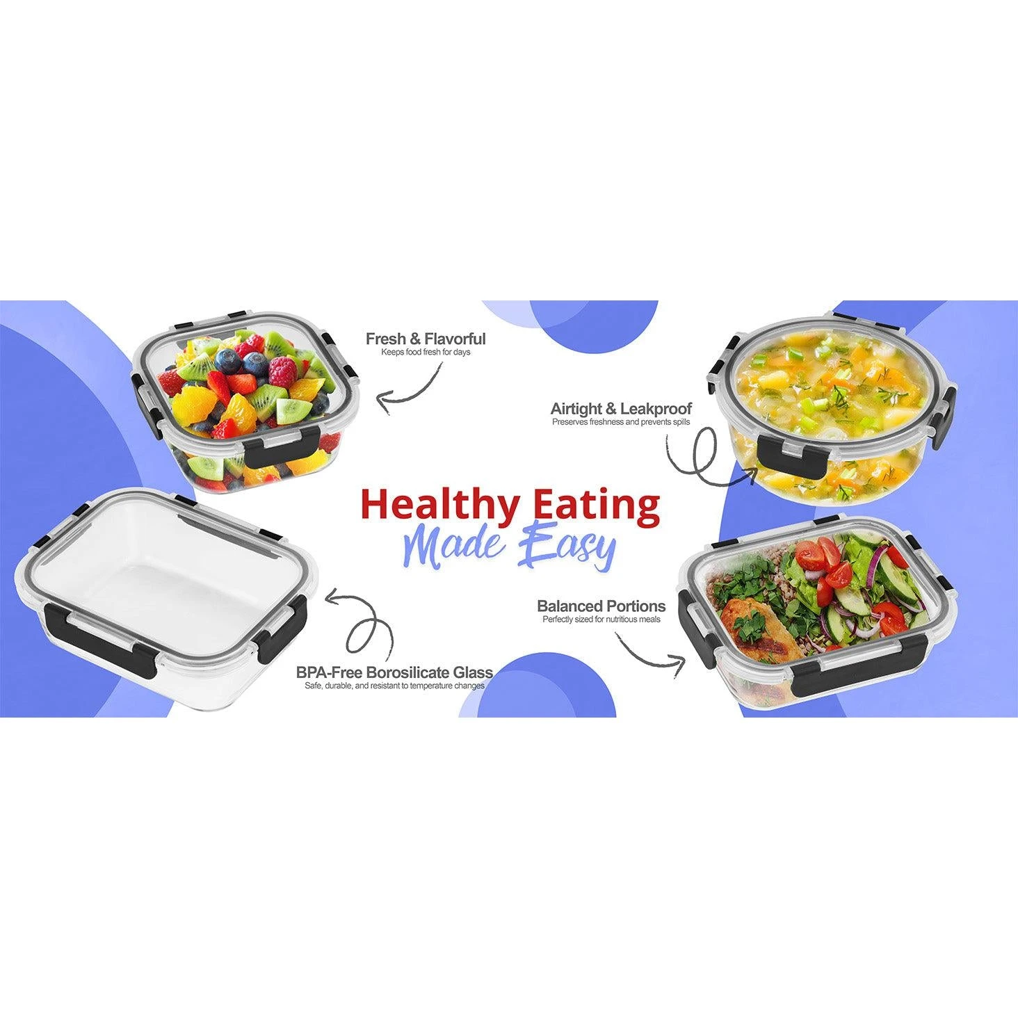 Rectangular Glass Meal Prep Containers Airtight Lids (Set Of 10) 13 Rectangular Glass Meal Prep Containers Airtight Lids (Set Of 10) - Image 11