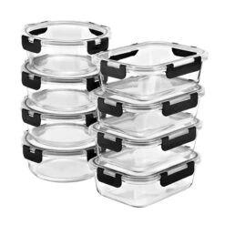 Glass Meal Prep Containers Airtight Lids Mix Shape (Set Of 8) 41 Glass Meal Prep Containers Airtight Lids Mix Shape (Set Of 8) -Sorbus Decor Shop SC RTR08 MAINEMPTY