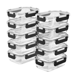 Rectangular Glass Meal Prep Containers Airtight Lids (Set Of 10) 41 Rectangular Glass Meal Prep Containers Airtight Lids (Set Of 10) -Sorbus Decor Shop SC RTSM10 MAINEMPTY