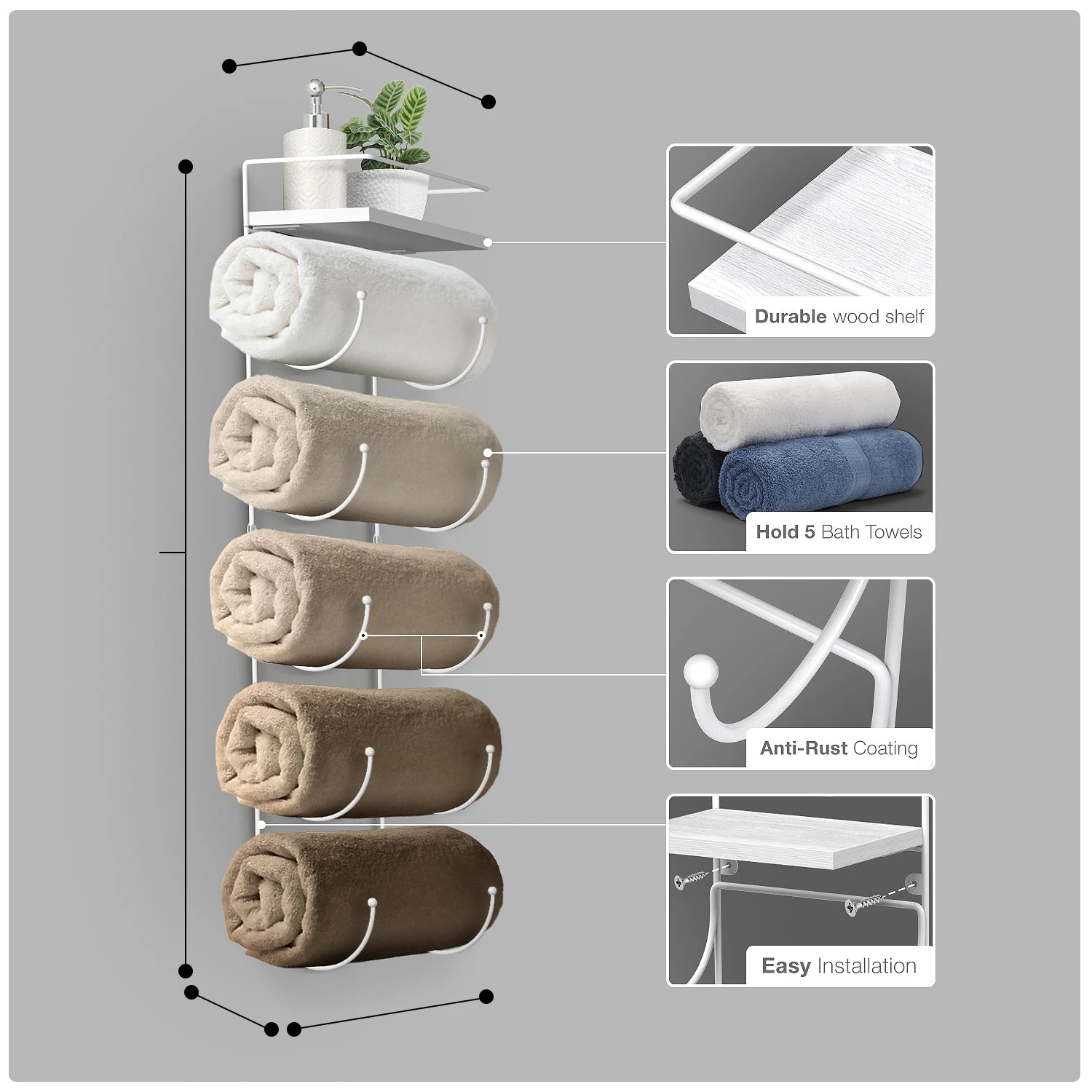 Wall Mounted Towel Rack With Shelf 17 Wall Mounted Towel Rack With Shelf - Image 15