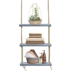 Rope Floating Shelf Rustic Wood (3 Tier)