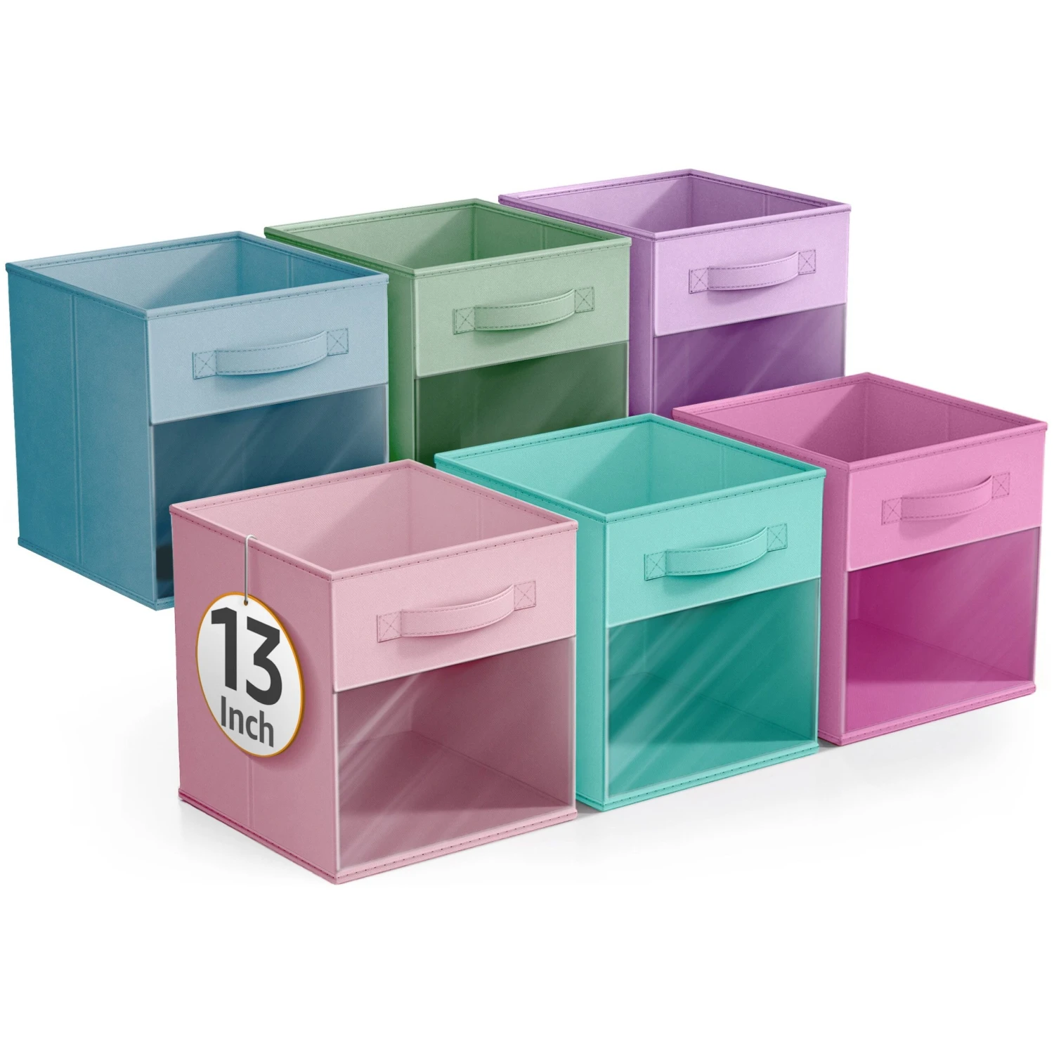 13" Large Cube Storage Bins With Window (6 Pack, Pastel) 16 13" Large Cube Storage Bins With Window (6 Pack, Pastel) - Image 14